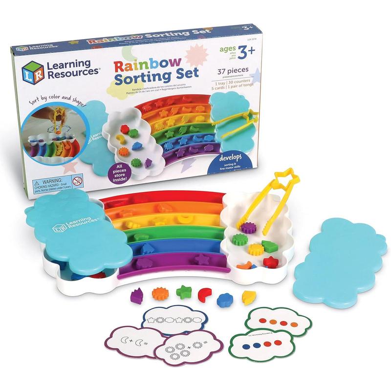 Learning Resources Rainbow Sorting Set,37 Pieces, Ages 3+, Fine Motor Skills, Color and Sorting Recognition, Addition Skills, Sensory Tray Toys