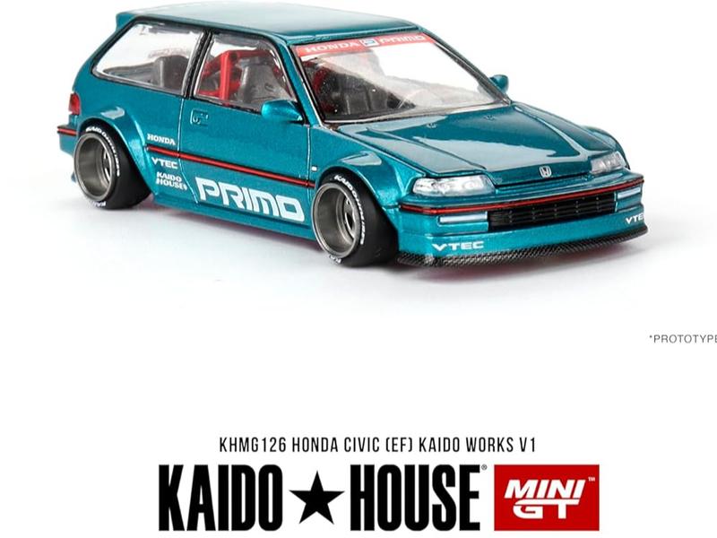 True Scale Miniatures Model Car Compatible with Honda Civic (EF) Kaido Works V1 Tahitian Green Limited Edition 1 64 Diecast Model Car Kaido House KHMG126