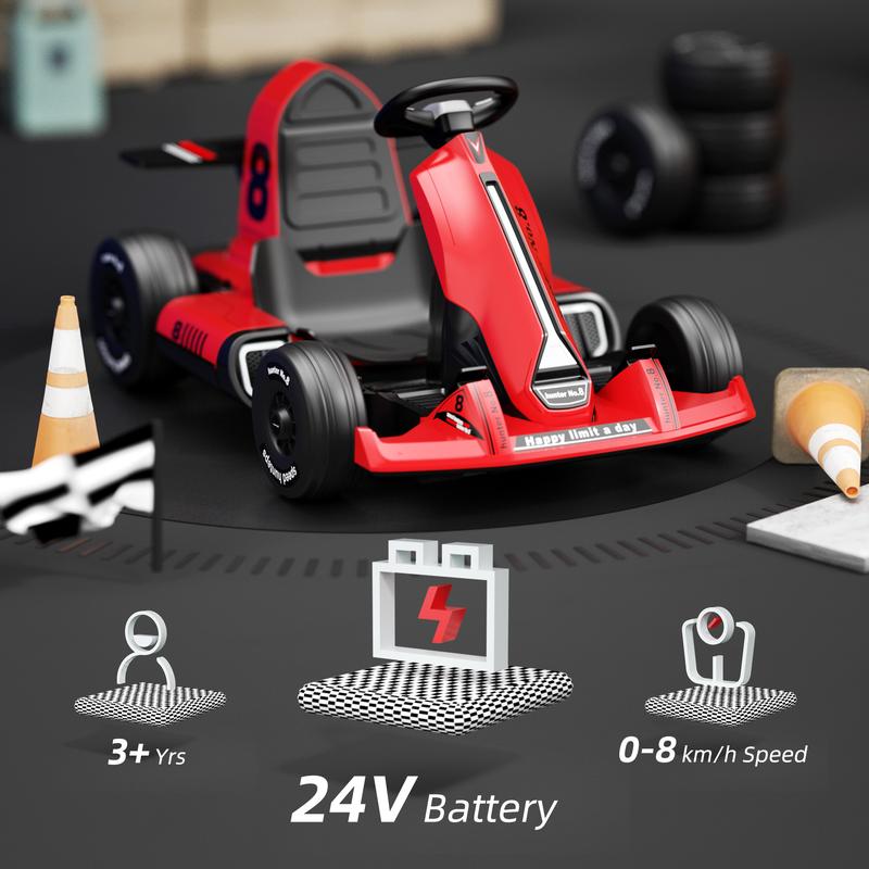 KORIMEFA 24V 12V  ElectricGo Kart for Kids Battery Powered Pedal Go Kart with Remote Control  LED Lights  USB Bluetooth