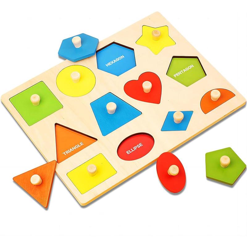 Wooden Shape Peg Jigsaw Puzzle Toys with Knobs  Shape and Color Sorter Learning Activity Toy Gift, Toys for Boys Girls