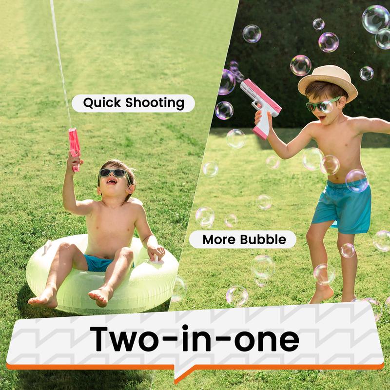 Tecnock Bubble Gun - Water Gun for Kids, 2 in 1 Bubble Machine Gun with Lights & Bubble Solution, Bubble Blaster Gun for Wedding Birthday Party, Outdoor Toys Gifts for Boys Girls (Pink),Gift for kids,Summer Toys For Kids