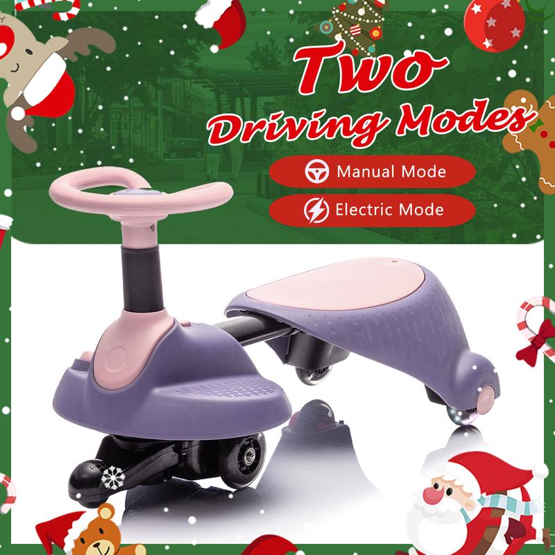 6V Kids Ride On Electric Wiggle Car,flashing wheels,Shock absorbing PU wheel,Retractable,steering wheel rotates 360°,Two-speed adjustment,Bluetooth,Provide a speed of 1.86-3.11MPH for kids aged 3+. wiggle ride car