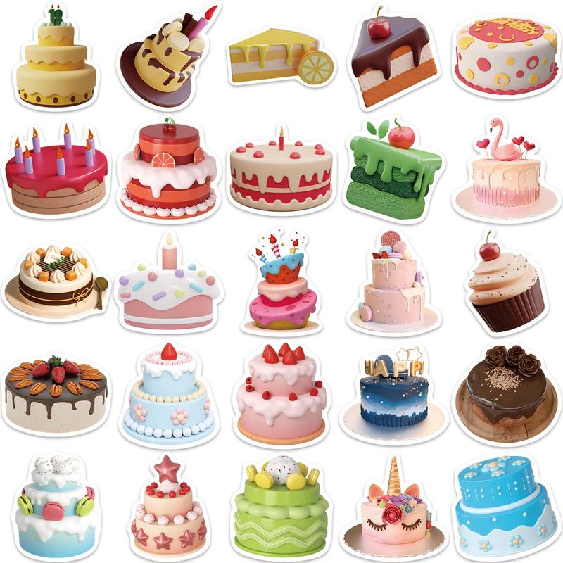 3D Cake Pattern Sticker, 50pcs set Cute Colorful Cake Sticker, DIY Decorative Sticker for Laptop, Phone, Scrapbooking, Journal Making