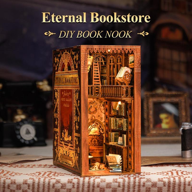 CUTEBEE Book Nook Kit - DIY Miniature House Dollhouse Kit for Adult and Teens, Booknook Bookshelf Decor Alley Model Build with LED Light, Gifts for Family and Friends (Eternal Bookstore)