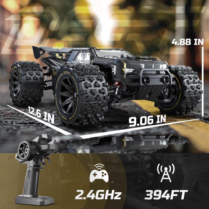 DEERC 1:14 Fast Brushless RC Cars, Max 50+ MPH, 2 3S Lipo Batteries 4x4 Waterproof RC Truck, High Speed Offroad Remote Control Car, All Terrain RC Truggy for Snow,Sand & Mud