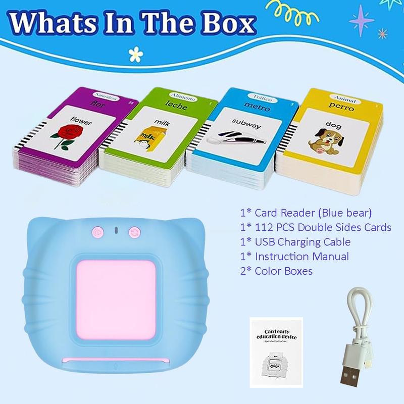 Spanish & English Talking Flash Cards for Boys and Girls Bilingual Spanish English, Learning Cards Sensory Sight Words Toys,Speech Training Toys, Educational Montessori Learning Interactive Talking 224 Sight Words Flash Cards Toys Christmas Gifts