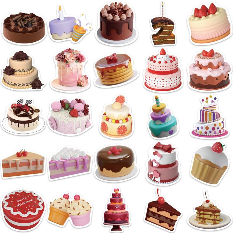 3D Cake Pattern Sticker, 50pcs set Cute Colorful Cake Sticker, DIY Decorative Sticker for Laptop, Phone, Scrapbooking, Journal Making