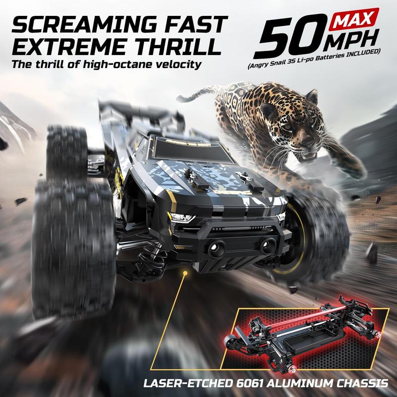 DEERC 1:14 Fast Brushless RC Cars, Max 50+ MPH, 2 3S Lipo Batteries 4x4 Waterproof RC Truck, High Speed Offroad Remote Control Car, All Terrain RC Truggy for Snow,Sand & Mud