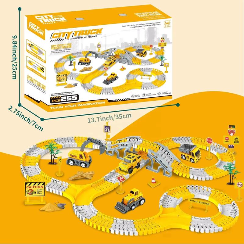 Children's Construction Toys, 255 Pieces Of Children's Toy Construction Track, 1 Electric Car, 6 Engineering Cars, Flexible Track Toy Set, Suitable For 4 56 Years Old Boys And Girls Engineering Gifts