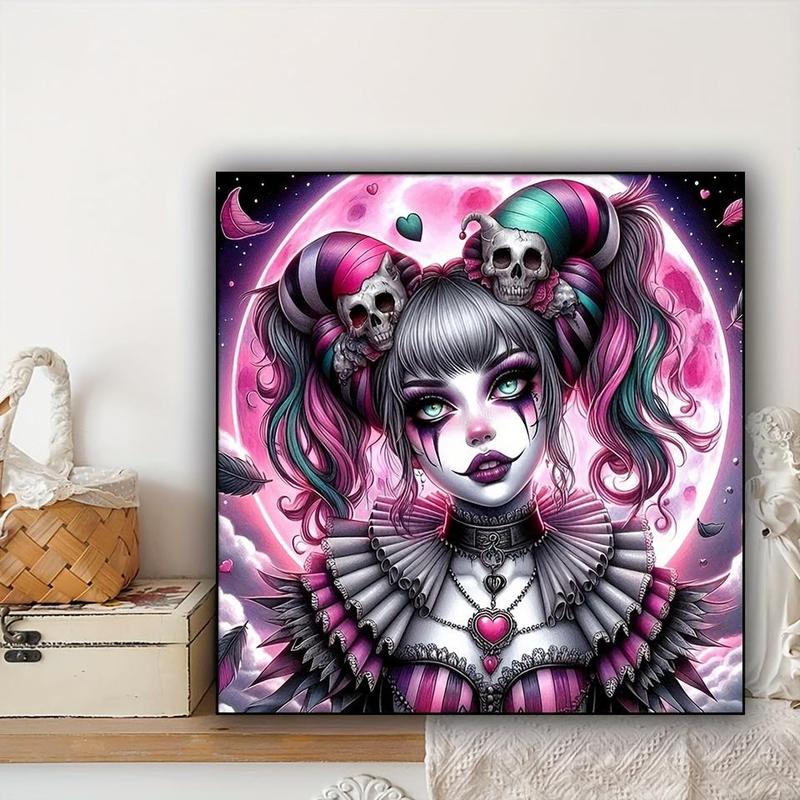 Cartoon Skull Clown Pattern DIY Diamond Art Painting Without Frame, DIY 5D Diamond Arts Painting Kit, Wall Art Decor For Home Living Room Bedroom