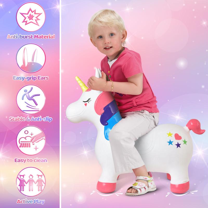 20.5 Inches Hopping Unicorn Inflatable Bouncy Horse with Pump for Kids Indoor Outdoor Ride On Toys Birthday Gift