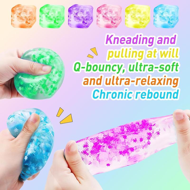 Stress Cube Fidget Toy TPR Slow Rebound Anxiety Relief Liquid Snowflake Filled Square Ice Cube Squishes Sensory Toy fake  globbles fushigi  ball