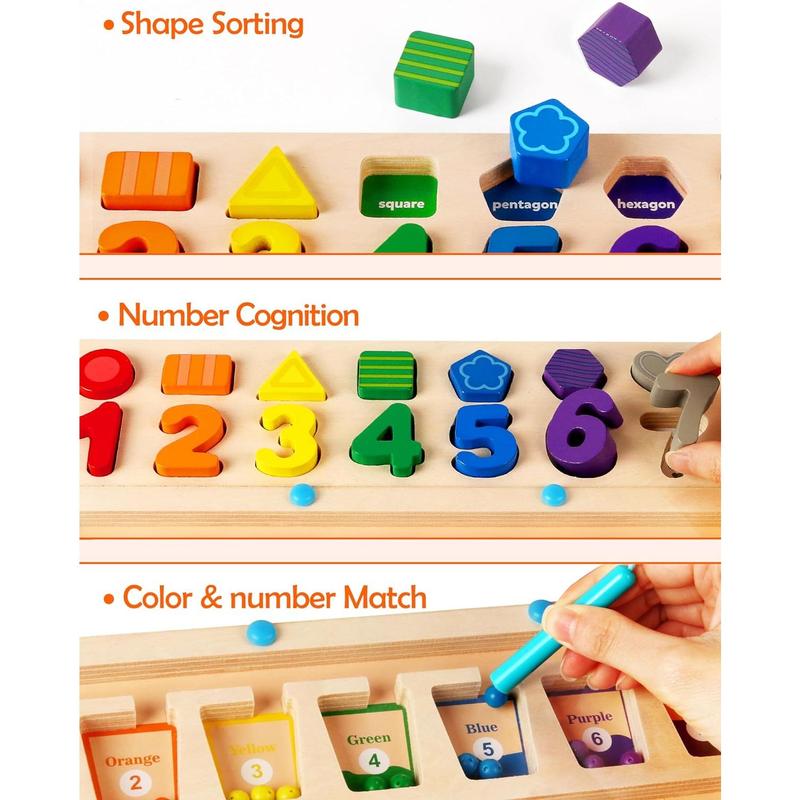 SYNARRY 3 in 1 Montessori Toys for 3+ Year Old, Educational Magnetic Color and Number Maze, Shape & Number Wooden Puzzle Counting Learning Toys for Toddlers 2-4 Years, Preschool Learning Activities