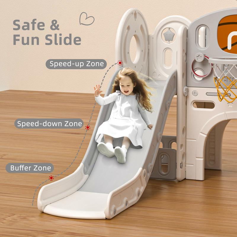 KORIMEFA 10 in 1 Kids Slide Set with house Activity Playset Freestanding Climber Playset Indoor and Outdoor Plastic Freestanding Slide with Basketball Hoop for Kids