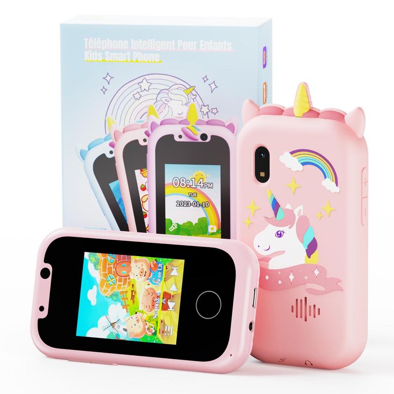 Cartoon Unicorn Design Smart Camera, 2.0 Inch Touch Screen Phone with Dual Cameras, Learning Toy Phone for Boys and Girls