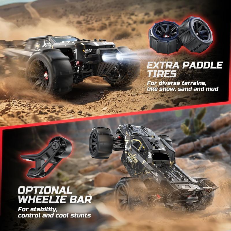 DEERC 1:14 Fast Brushless RC Cars, Max 50+ MPH, 2 3S Lipo Batteries 4x4 Waterproof RC Truck, High Speed Offroad Remote Control Car, All Terrain RC Truggy for Snow,Sand & Mud