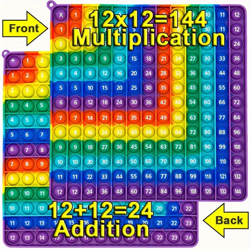 Big 2 In 1pc Front 12x12 Multiplication Back 12+12 Addition Math Learning Educational Toys, Rainbow Silicon Push Bubble Sensory Fidget Pop Toys