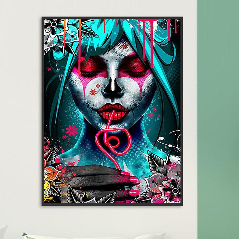 5d Diamond Arts Colorful Painting Kit, Girl Pattern DIY Rhinestone Embroidery Set, Paint with Artificial Diamonds Art by Number Kit for Home Wall Craft Decoration without Frame