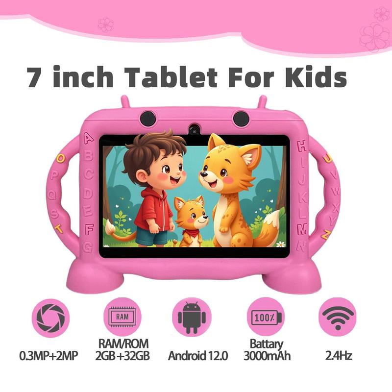 7 Inch Android 12.0 Tablet, Learning & Game Tablet with Parental Controls Mode, Educational Tablet with Shockproof Case for Boys & Girls