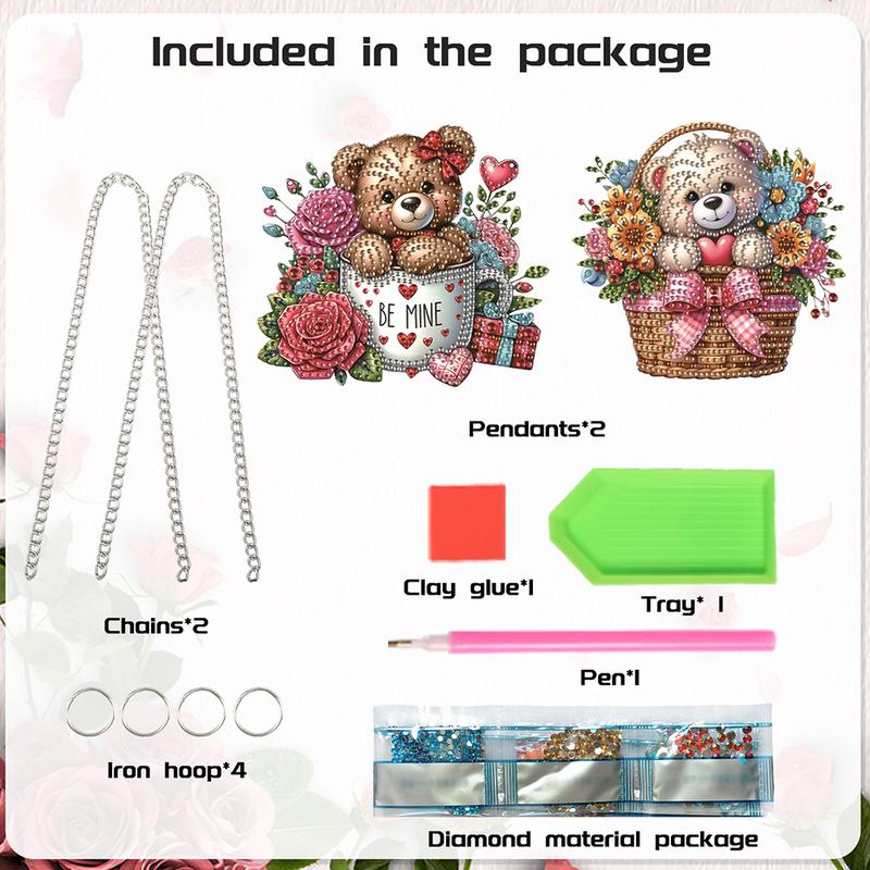 2pc DIY Cartoon Animals Flowers Special Shape Diamond Painting Hanging Pendants for Wall Window