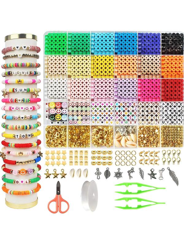 DIY Jewelry Making Kit, Letter & Smiley Face & Shell Design DIY Jewelry Making Supplies for Bracelet & Necklace, Fashion Accessories for Women & Girls