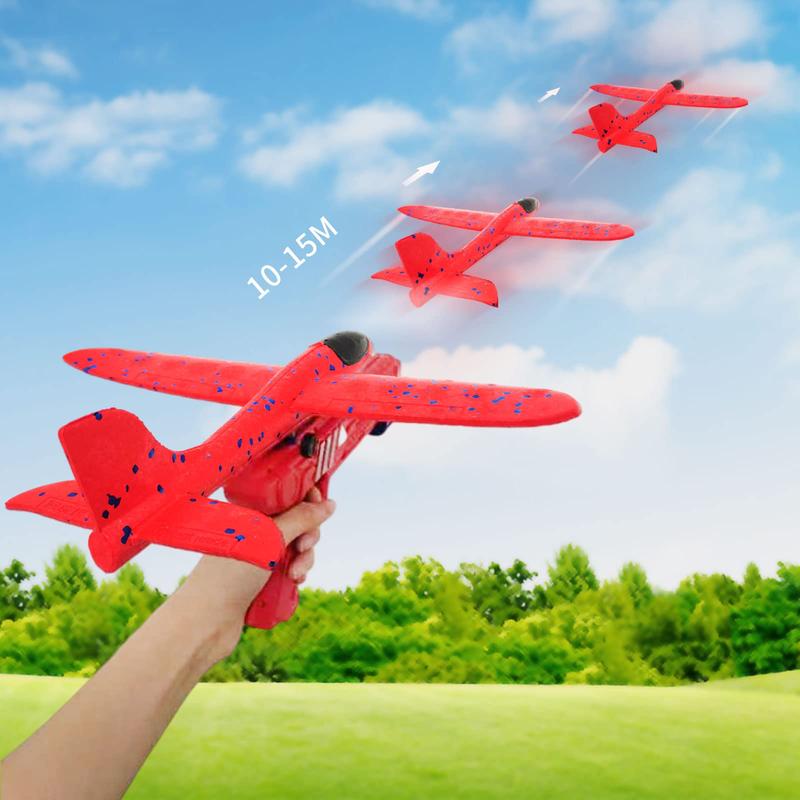 Boy Toys 2 Pack Airplane Launcher Toys, 2 Flight Modes Outdoor Throwing Foam Glider with Catapult Plane Gun Birthday Gift for 6+ Years Old Kid