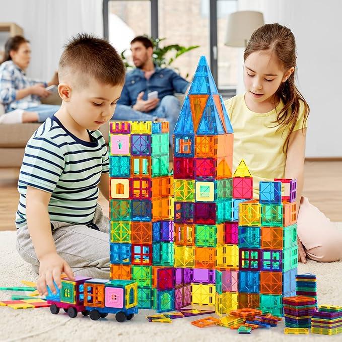 Magnetic Tiles, 103PCS Magnetic Blocks for Kids, Construction Building Set,STEM Sensory Educational Toys Gift for Toddlers Kids 3+ Year Old, Christmas Gifts