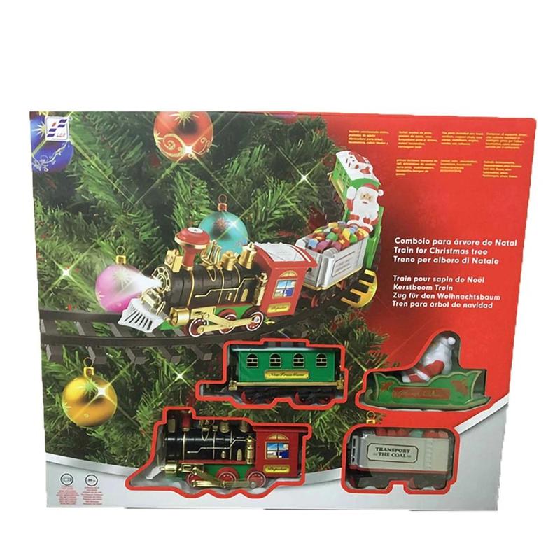 Christmas Train Electric Toys Christmas Tree Decoration Train Track Frame Railway Car with Sound&Light Rail Car Christmas Gifts