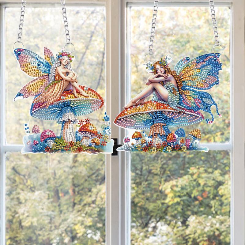 2pc DIY Cartoon Animals Flowers Special Shape Diamond Painting Hanging Pendants for Wall Window