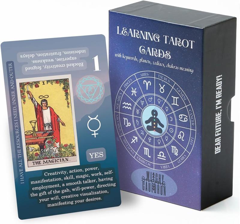 Learning Tarot Cards Deck, Tarot Cards for Beginners with Meanings on Them, Keywords, Chakra, Planet, Zodiac, Element, Yes or No, Affirmations