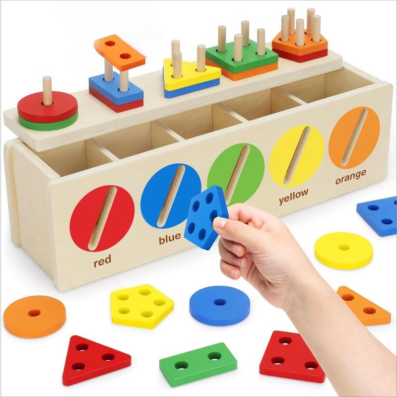 Wooden toys for boys and girls, wooden color and shape sorting matching boxes, suitable for children's learning toys, ideal toy gifts for boys and girls