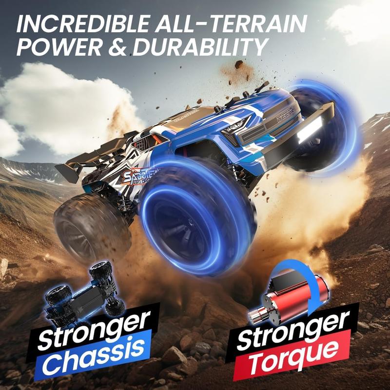 DEERC H16E Brushless Extreme High Speed RC Truck, Max 70kph, 1:16 4X4 RTR Fast RC Cars for Adults, All Terrains RC Monster Truck, Off Road Hobby Electric Vehicle Gift for your friends, 2 Li-po Batteries