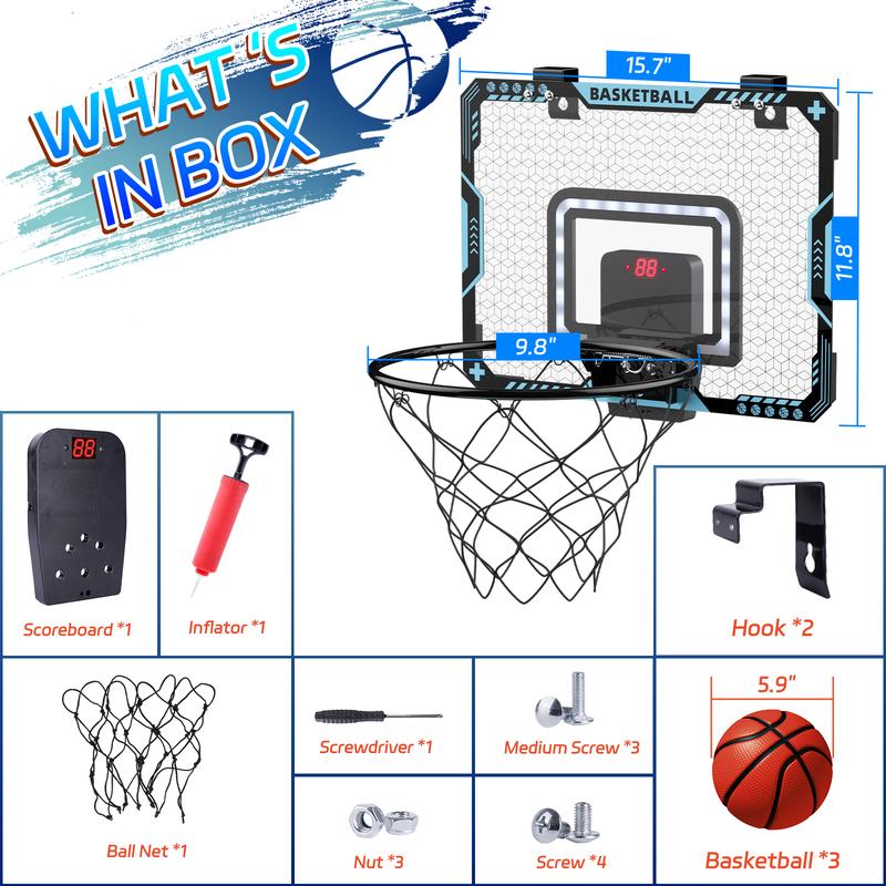 Mini Indoor Basketball Hoop with Electronic Scoreboard Portable Basketball Goal for Kids, Indoor Game Toy Birthday Christmas Gift for Boys Girls