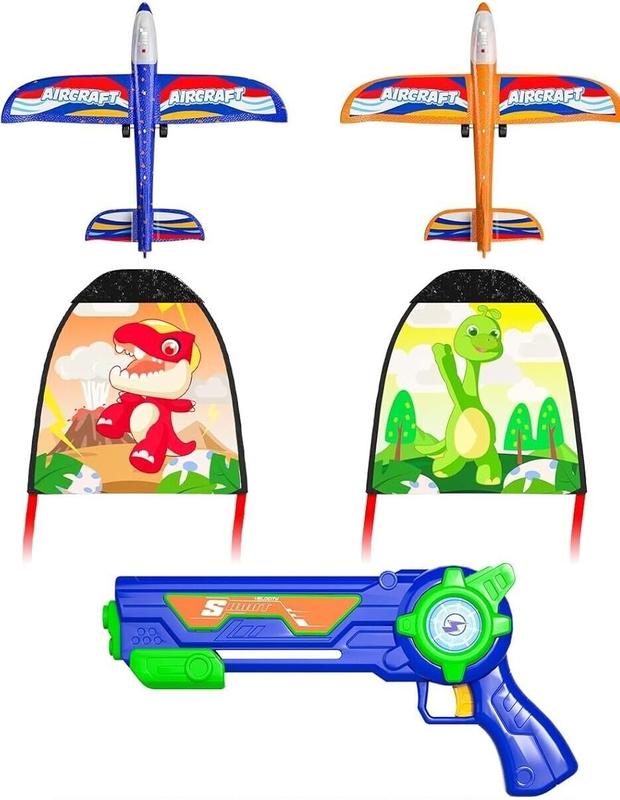 Dual Flight Foam Gliders with LED Lights - Versatile Airplane Launcher Toy Set