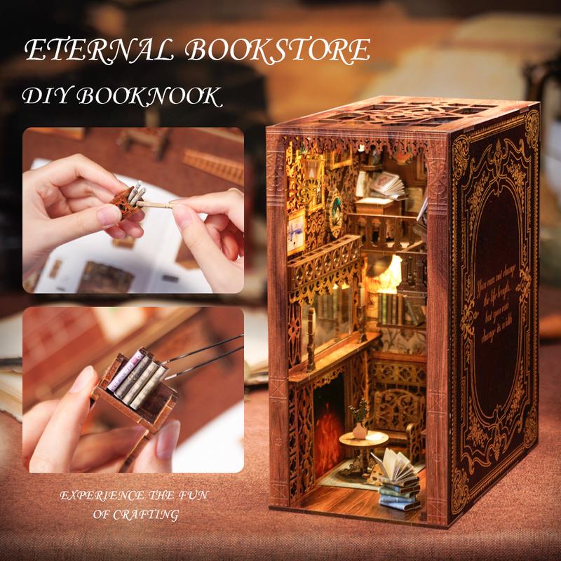 CUTEBEE Book Nook Kit - DIY Miniature House Dollhouse Kit for Adult and Teens, Booknook Bookshelf Decor Alley Model Build with LED Light, Gifts for Family and Friends (Eternal Bookstore)