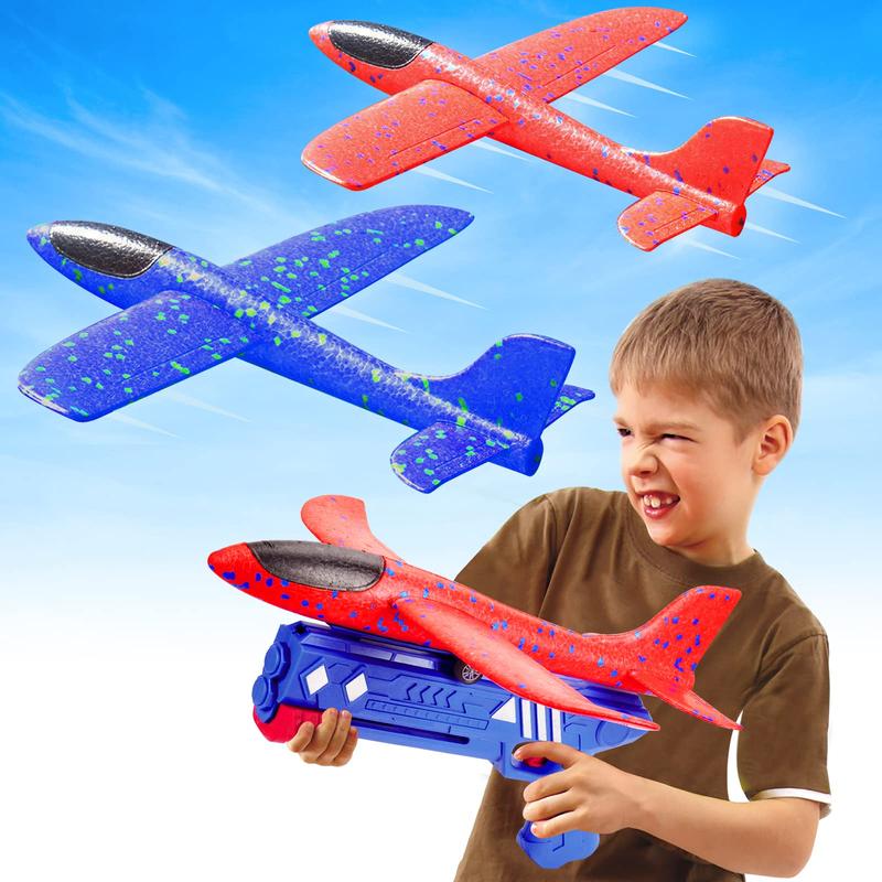 Boy Toys 2 Pack Airplane Launcher Toys, 2 Flight Modes Outdoor Throwing Foam Glider with Catapult Plane Gun Birthday Gift for 6+ Years Old Kid