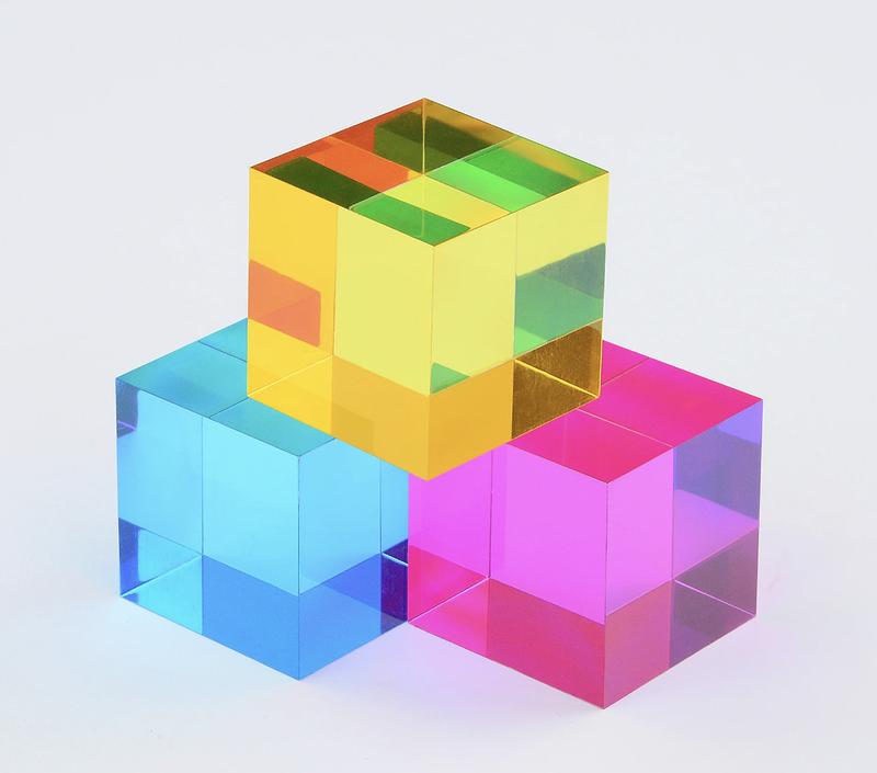 CMY Cubes - The C, M, Y Cubes - Hue Cubes - Optical Color Cube - Diamond Polished - Teaches Subtractive Color Mixing - Educational, Scientific, Physics & Kinetic Art Desk Toy