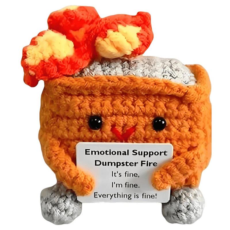 Emotional Support Dumpster Fire with Encouraging Card Positive Crochet Dumpster Fire Funny Gifts for Coworkers Friends