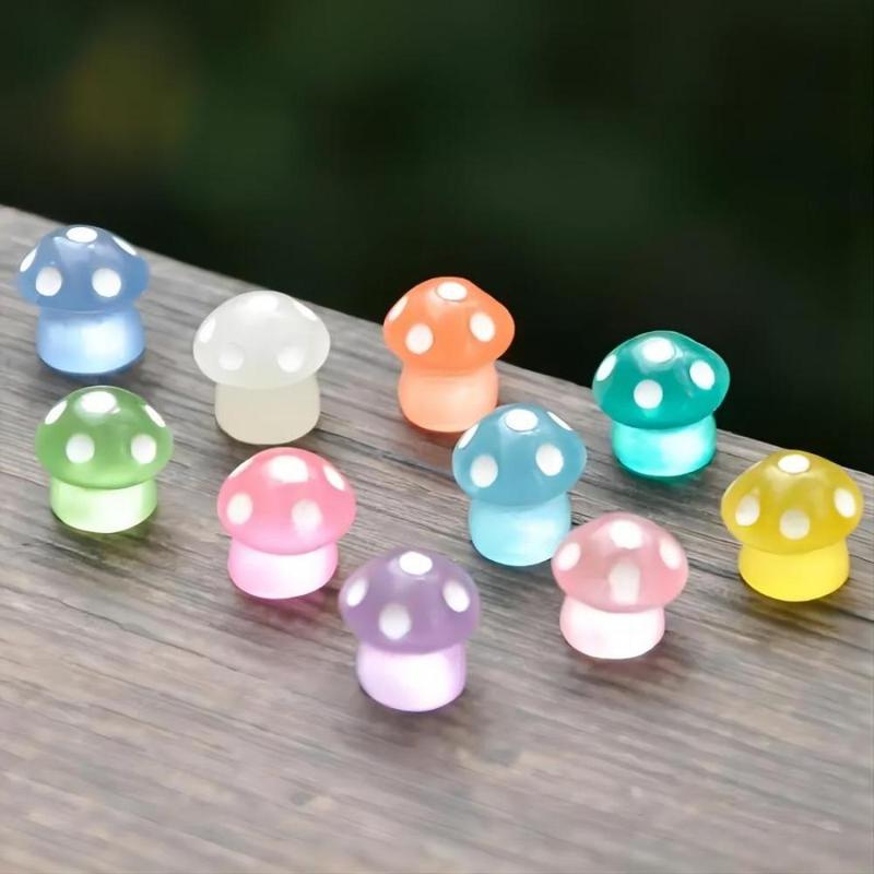 Random Color Mushroom Shaped Glowing Bead, 20 50 100pcs Cute Mini Cartoon Little Mushroom Diy Resin Set, Party Decoration Supplies