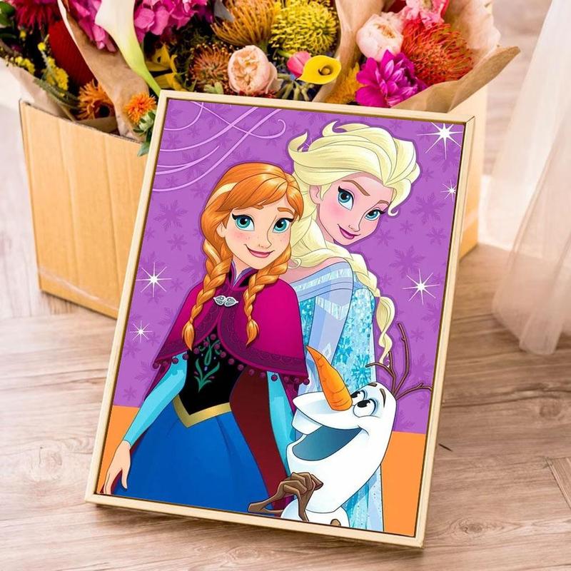 5D Diamond Arts Colorful Painting Kit, Princess Elsa and Anna Pattern DIY Diamond Embroidery Canvas, Rhinestone Home Decor Art Gift