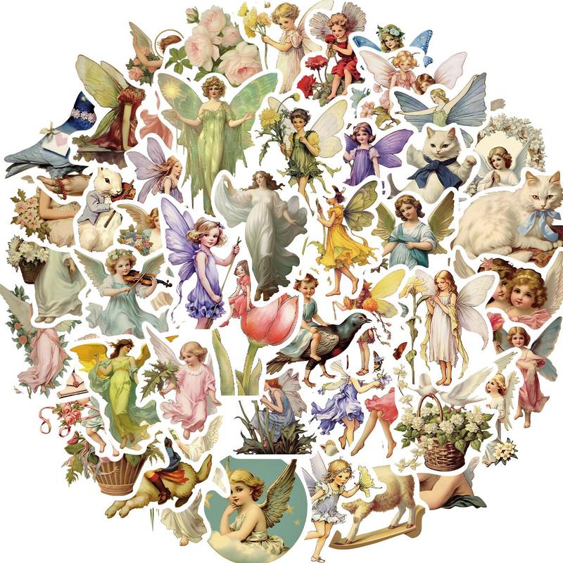 Vintage Fairy Pattern Sticker, 50pcs set Retro Fairy Tale Classic Vintage Sticker, DIY Decorative Sticker for Laptop, Phone, Luggage, Scrapbook