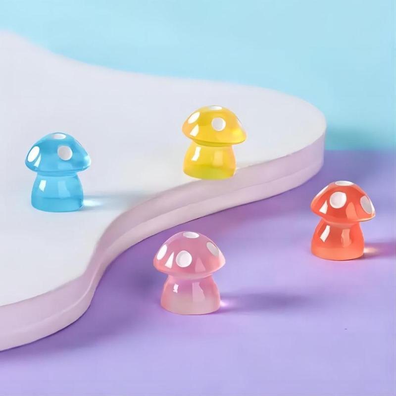 Random Color Mushroom Shaped Glowing Bead, 20 50 100pcs Cute Mini Cartoon Little Mushroom Diy Resin Set, Party Decoration Supplies