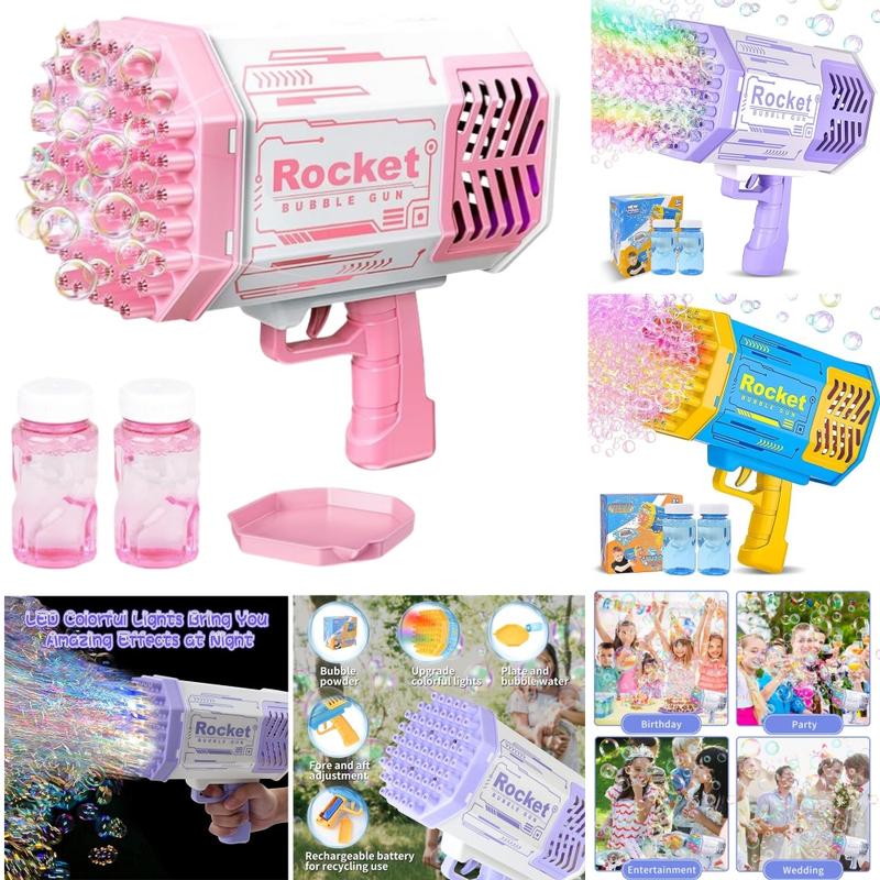 [40% discount] 2024 summer flash sale rocket 69 hole bubble gun for kids with LED light colorful bubble machine gun kids toys bubble blaster bubble machine