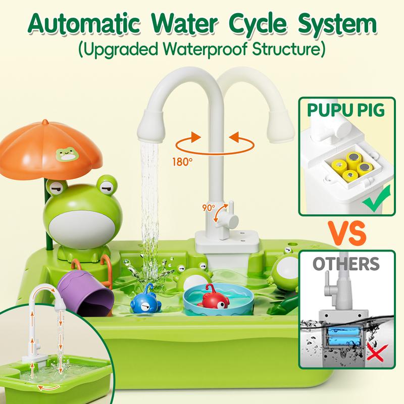 Lehoo Castle Play Sink with Running Water, Kitchen Sink Toys with Upgraded Electric Faucet, Play Kitchen Toy Accessories, Pool Floating Fishing Toys for Water Play, Kids Role Play Dishwasher Toy play sink play pretend coc in