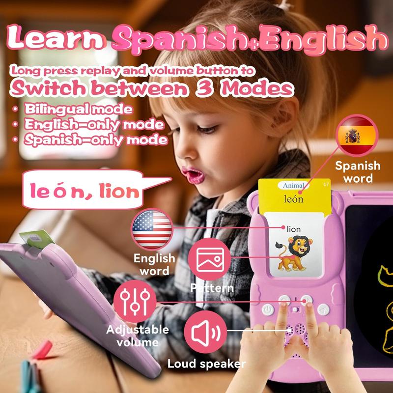 224 510(Spanish&English)  Words Alphabet Bilingual Talking Flash Cards for 3-8 YearsToddlers. Pocket Speech BuddyTherapy AutismToys,  EducationalLearing InteractiveToy for Boys GirlsKids Gifts Blue