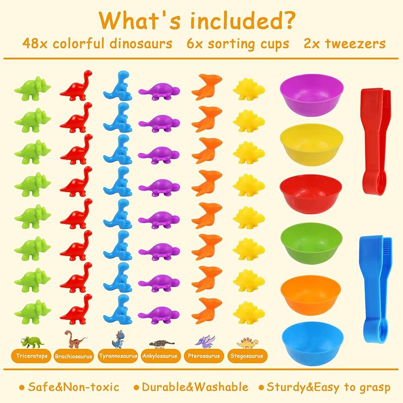 Dinosaur Shaped Math & Color Sorting Toy Set, 1 Set Dinosaur Matching Game & Sorting Bowls, Educational Toy for Child Gift