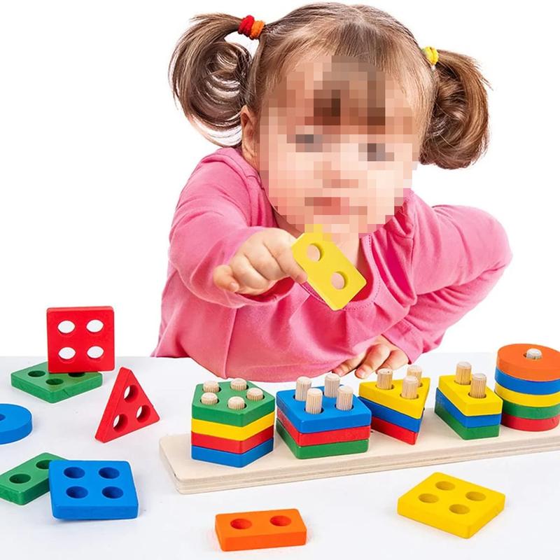 Wooden Learning Toys for Boys Girls, Colorful Shape Sorting Toys for Kids, Montessori Toy for Christmas, Birthday Gift