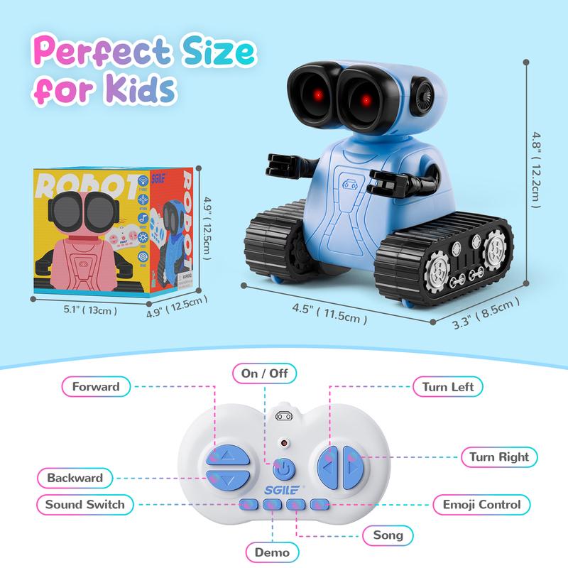 SGILE Remote Control Robot Toys with Music and LED Eyes, Auto-Demonstration, RC Rechargeable Emo Robots for Kids