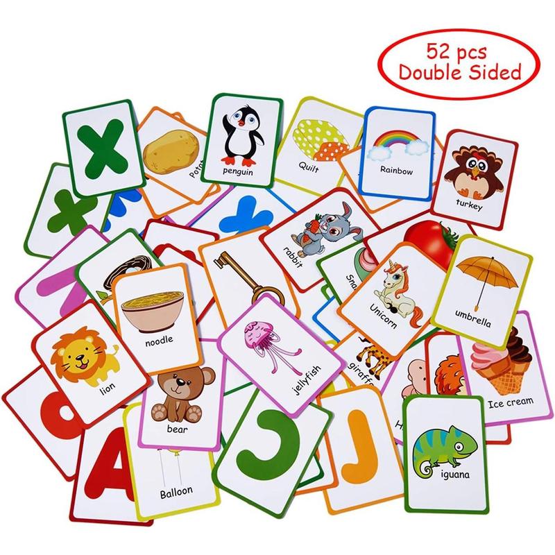 Alphabet Flashcards for Kids: Kids ABC Letters and Words, 52 Double-Sided Uppercase and Lowercase Letter Cards - Learning Toys for Boys and Girls