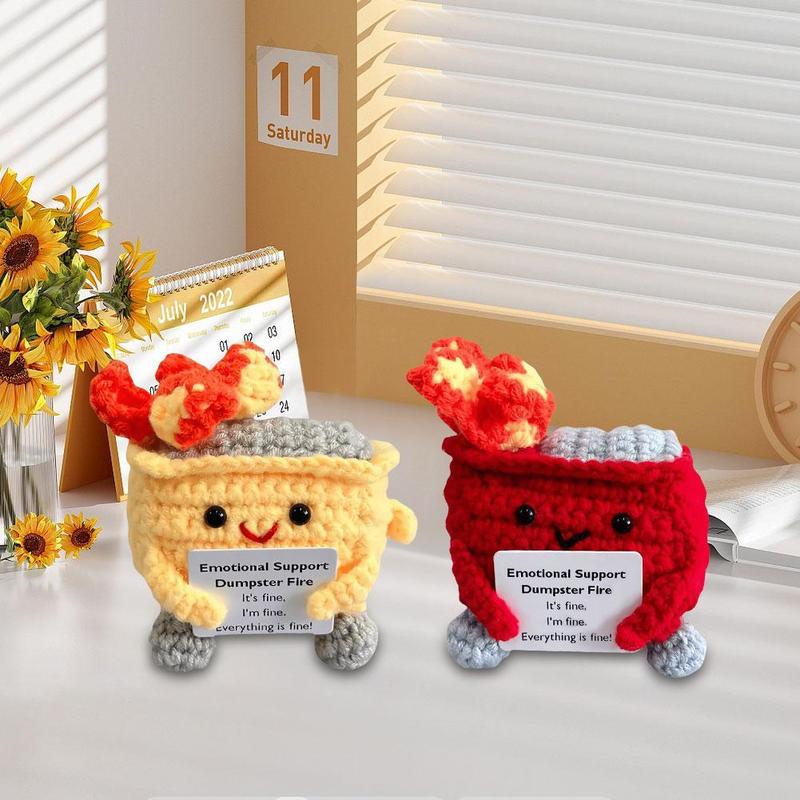 Emotional Support Dumpster Fire with Encouraging Card Positive Crochet Dumpster Fire Funny Gifts for Coworkers Friends